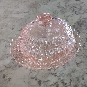 Jeanette Glass Button And Bows Butter Dish With Lid